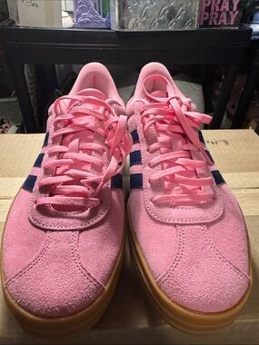 adidas Pink Suede Sneakers with Navy Stripes